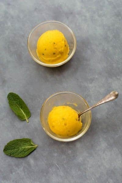 Thermomix Mango Sorbet with Mint & Lime quickly whipped up in the Thermomix.