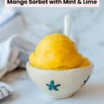 Mango Sorbet in a white bowl.