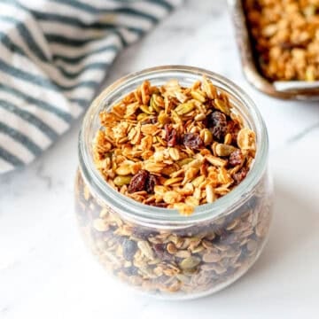 Granola in a glass jar.