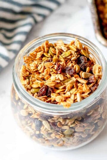 Granola in a glass jar.