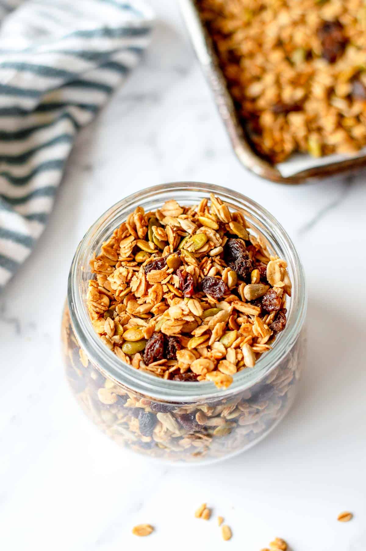 Granola in a glass jar.