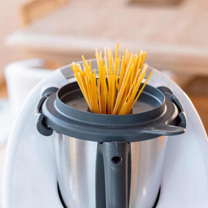 Spaghetti pasta being cooked in a Thermomix.