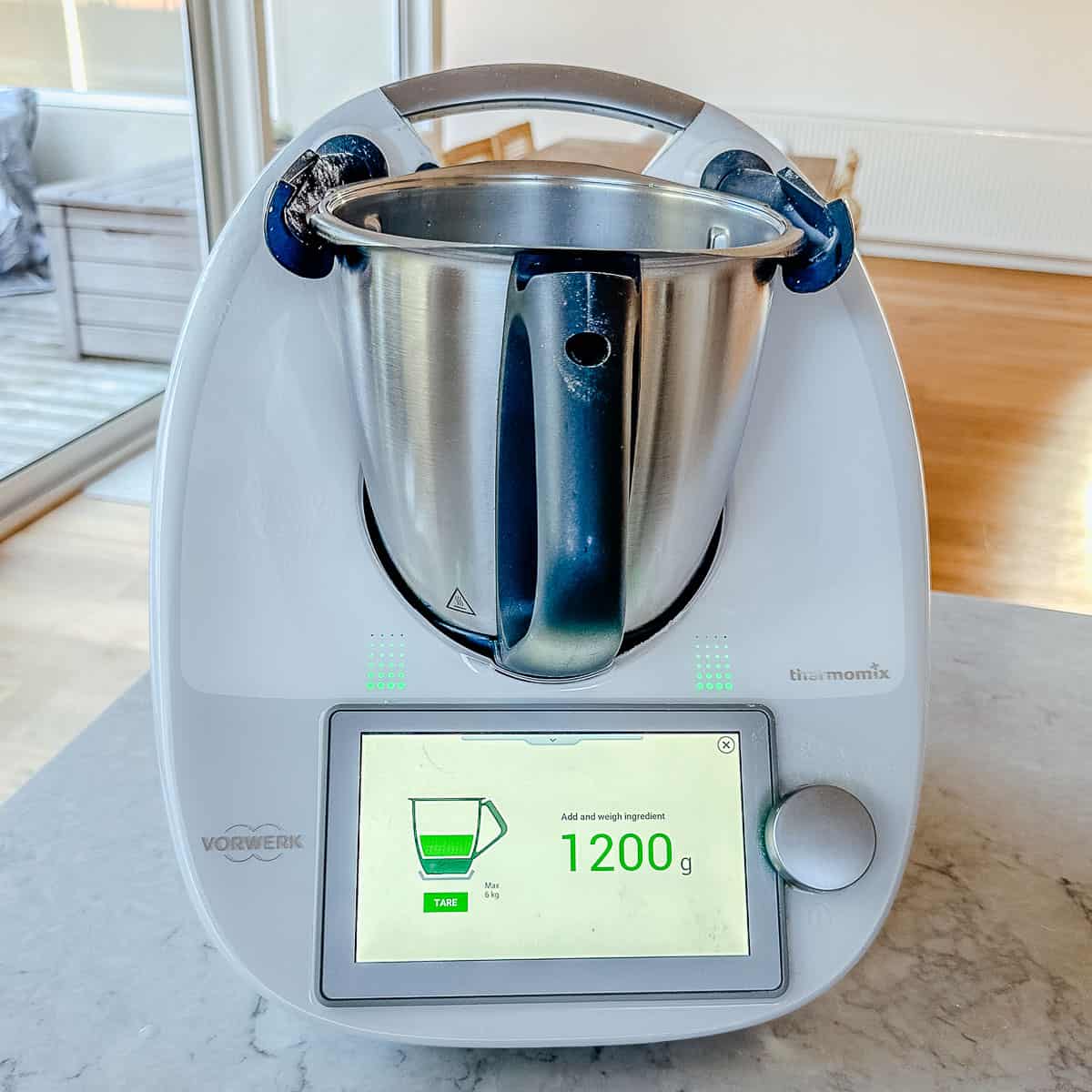 A Thermomix with 1200g of water in it.
