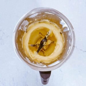 Butter and sugar creamed together in a Thermomix bowl.