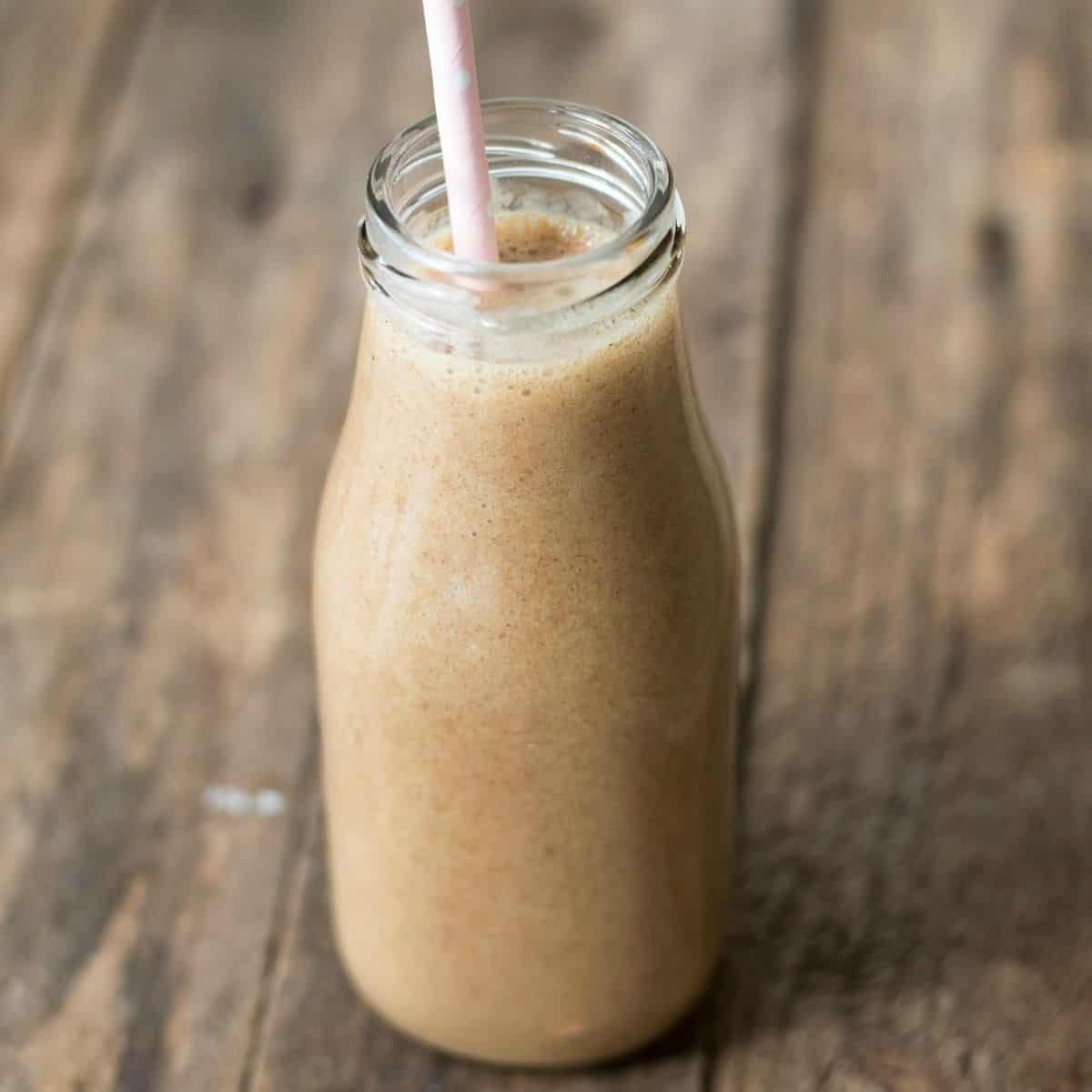 banana smoothie in glass bottle