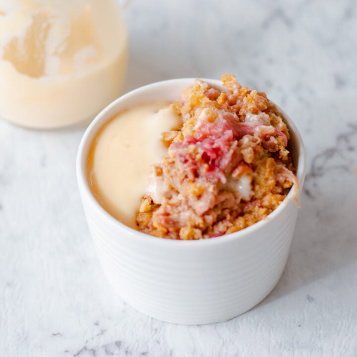 rhubarb crumble in a ramekin