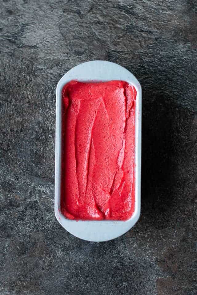 Raspberry Mango Sorbet made in the Thermomix