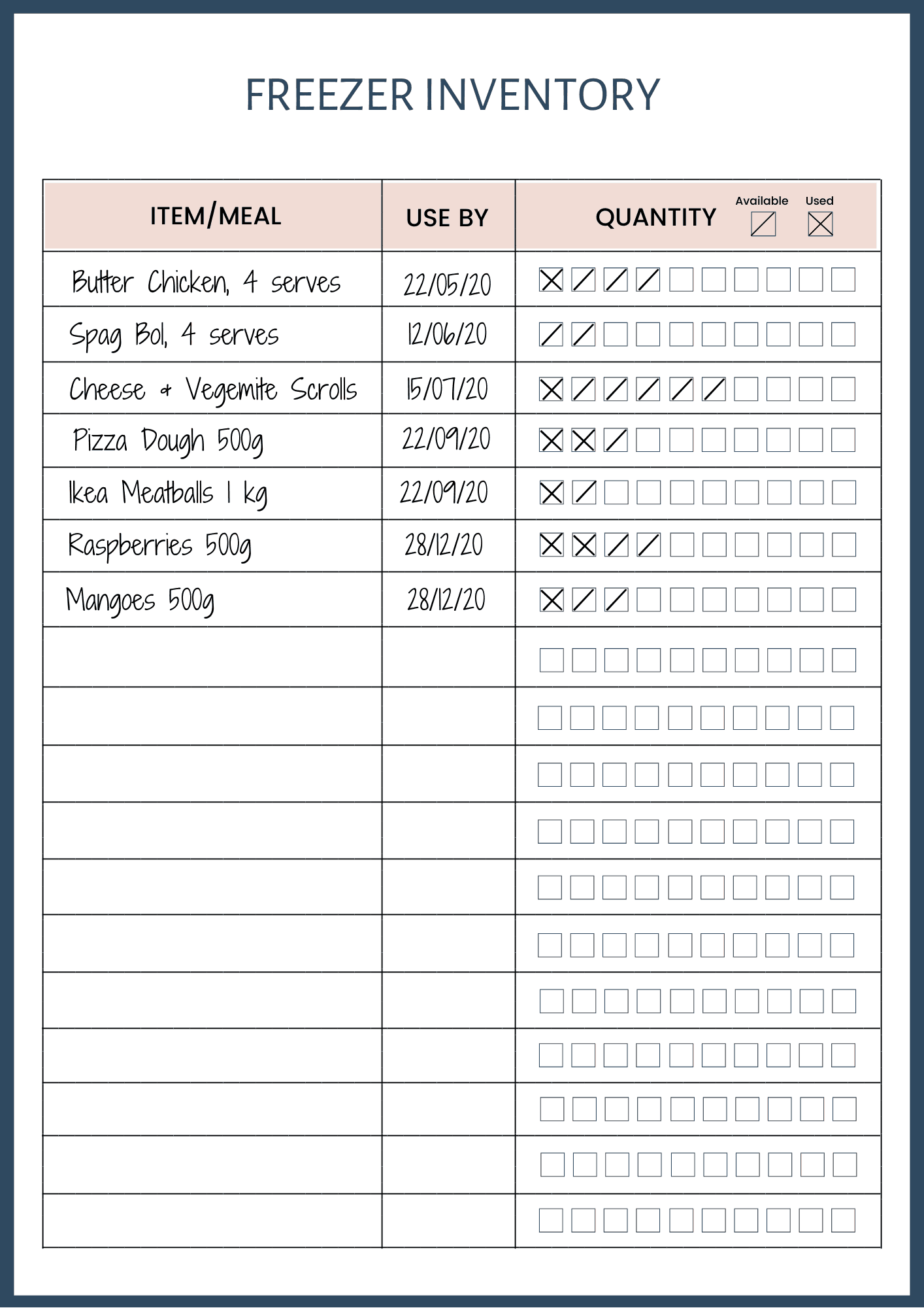 Freezer Inventory Printable