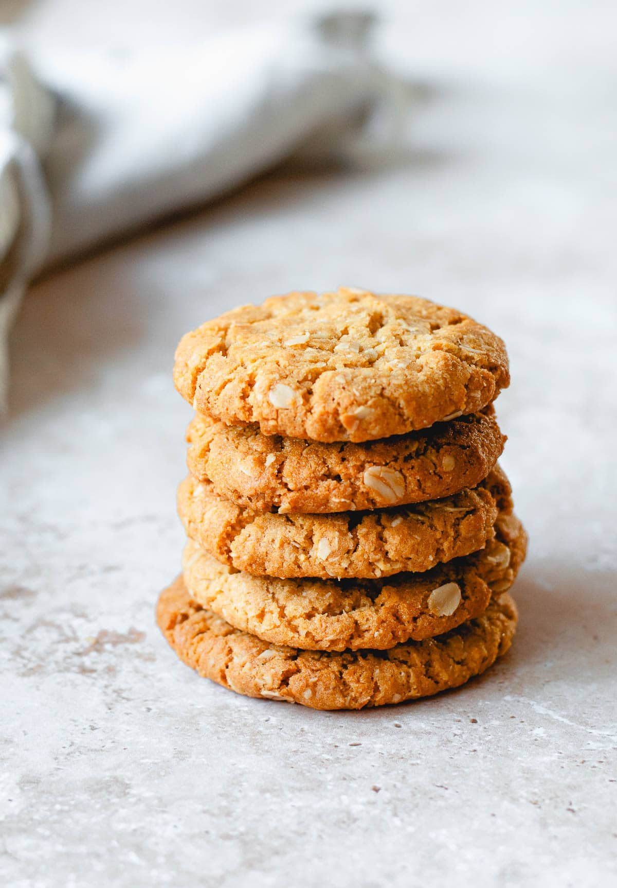 Anzac biscuits in a stack of 5.