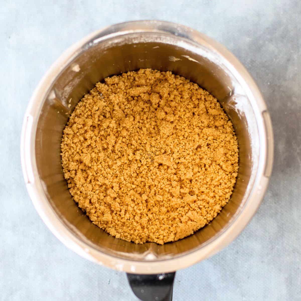 Crumble topping in a Thermomix bowl.