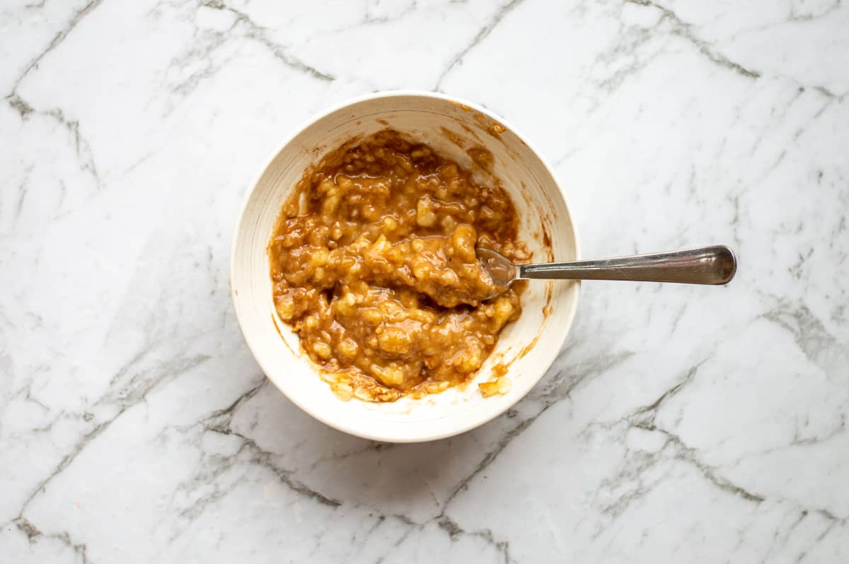 Mashed Bananas in a Bowl with Cinnamon