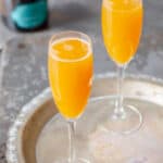 Peach Bellini Cocktails on Silver Tray