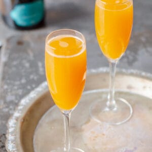 Peach Bellini Cocktails on Silver Tray