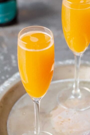 Peach Bellini Cocktails on Silver Tray