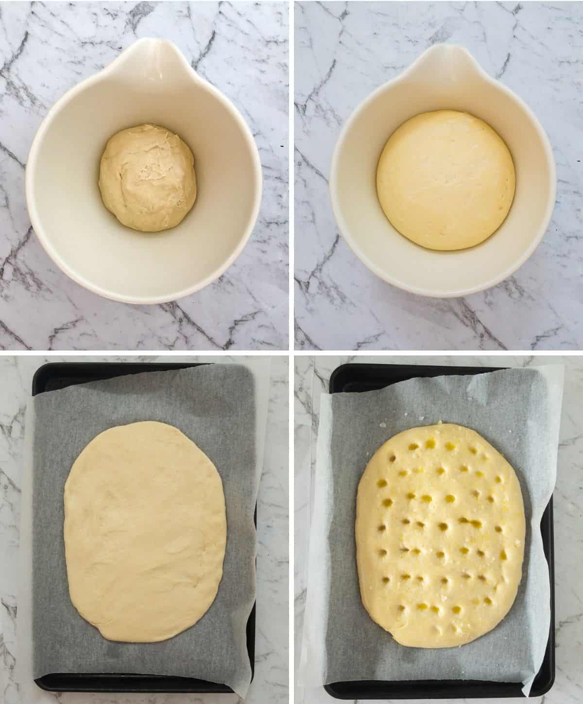 Step by step images for making Focaccia Bread