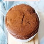 Chocolate Pudding in a white oval dish on a pale background.