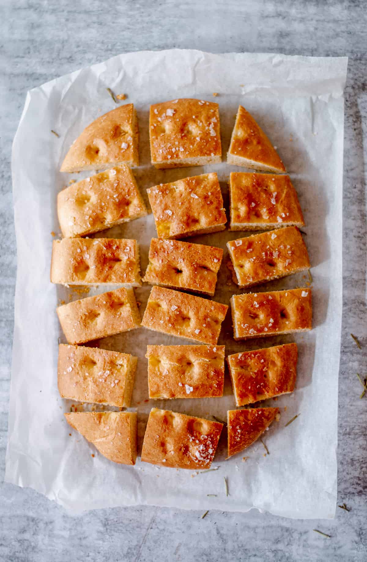 Homemade Focaccia bread cut into slices