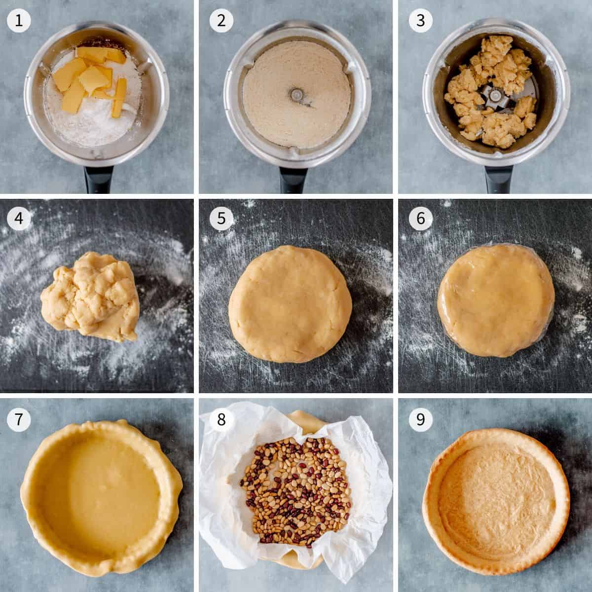 9 step by step photos explaining how to make sweet shortcrust pasty in the Thermomix