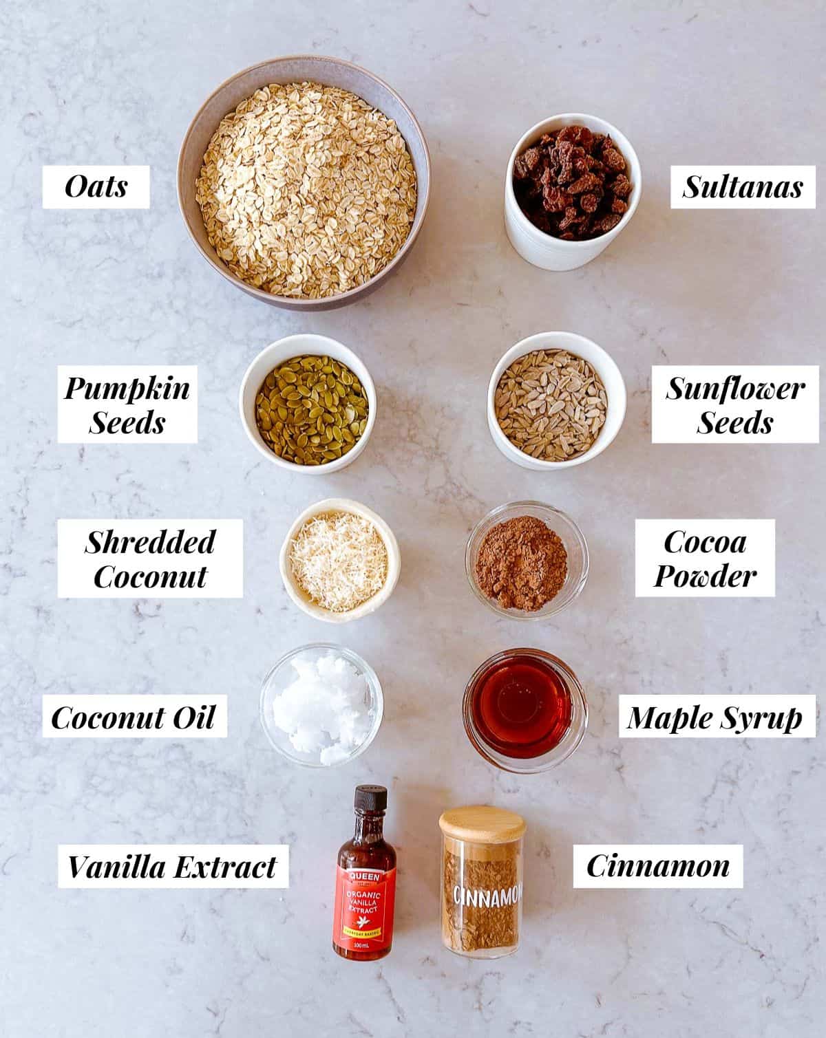 Ingredients to make Chocolate Granola