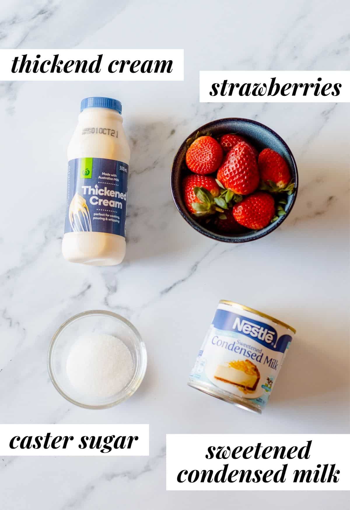 ingredients to make homemade strawberry icecream