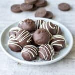 Homemade Oreo Balls on light blue plate