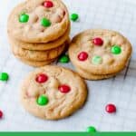 Homemade cookies made with red and green M&Ms