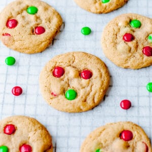 Homebaked cookies with red and green M&Ms