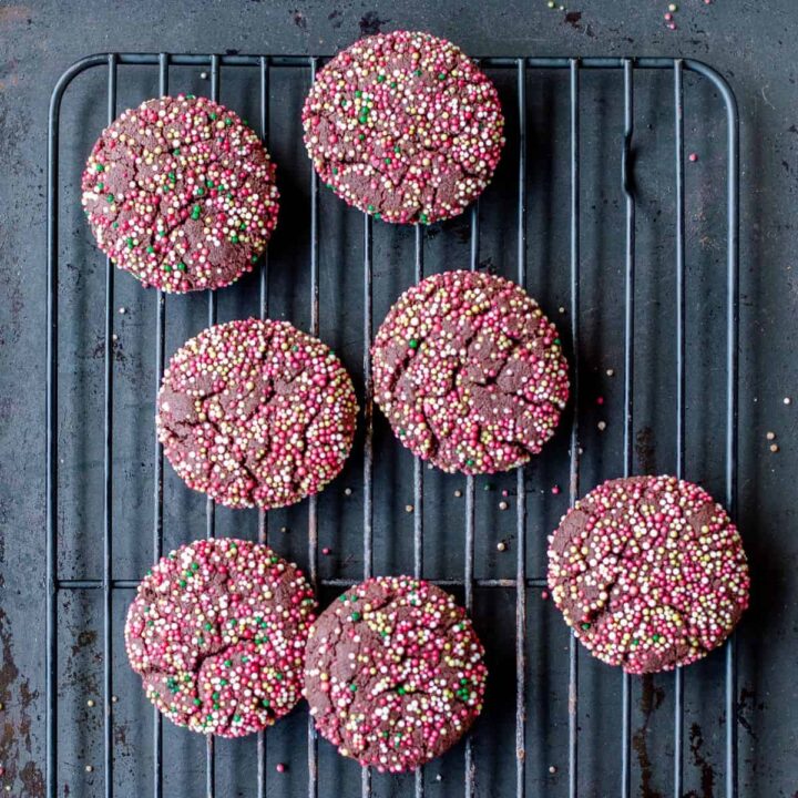 Chocolate Christmas Cookies on a baking rack.