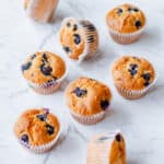 blueberry muffins on white background