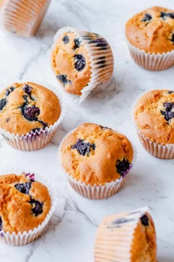 blueberry muffins on white background