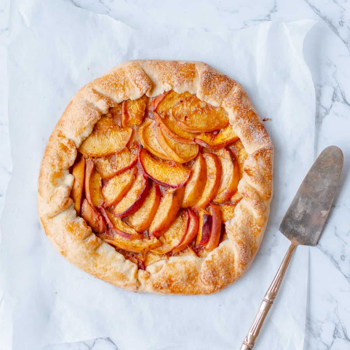 peach galette with tart slicer