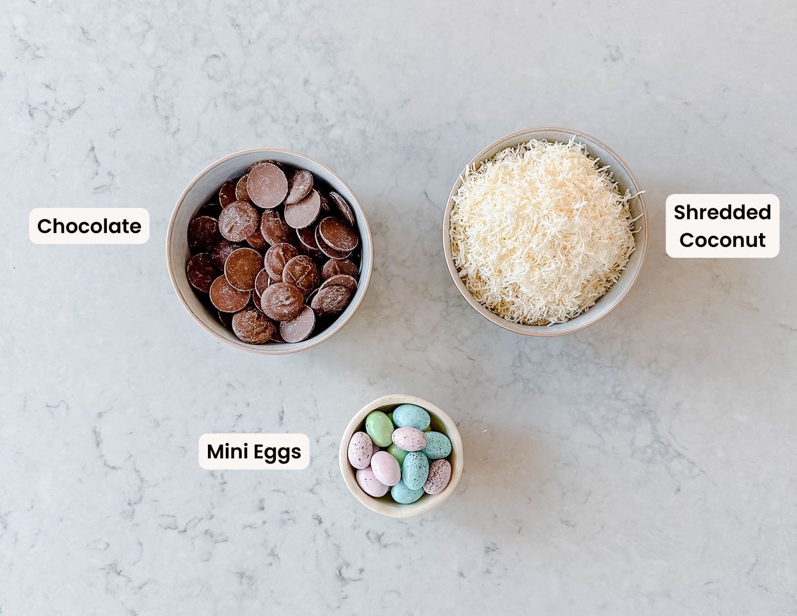 Ingredients needed to make Thermomix Chocolate Easter Egg Nests.