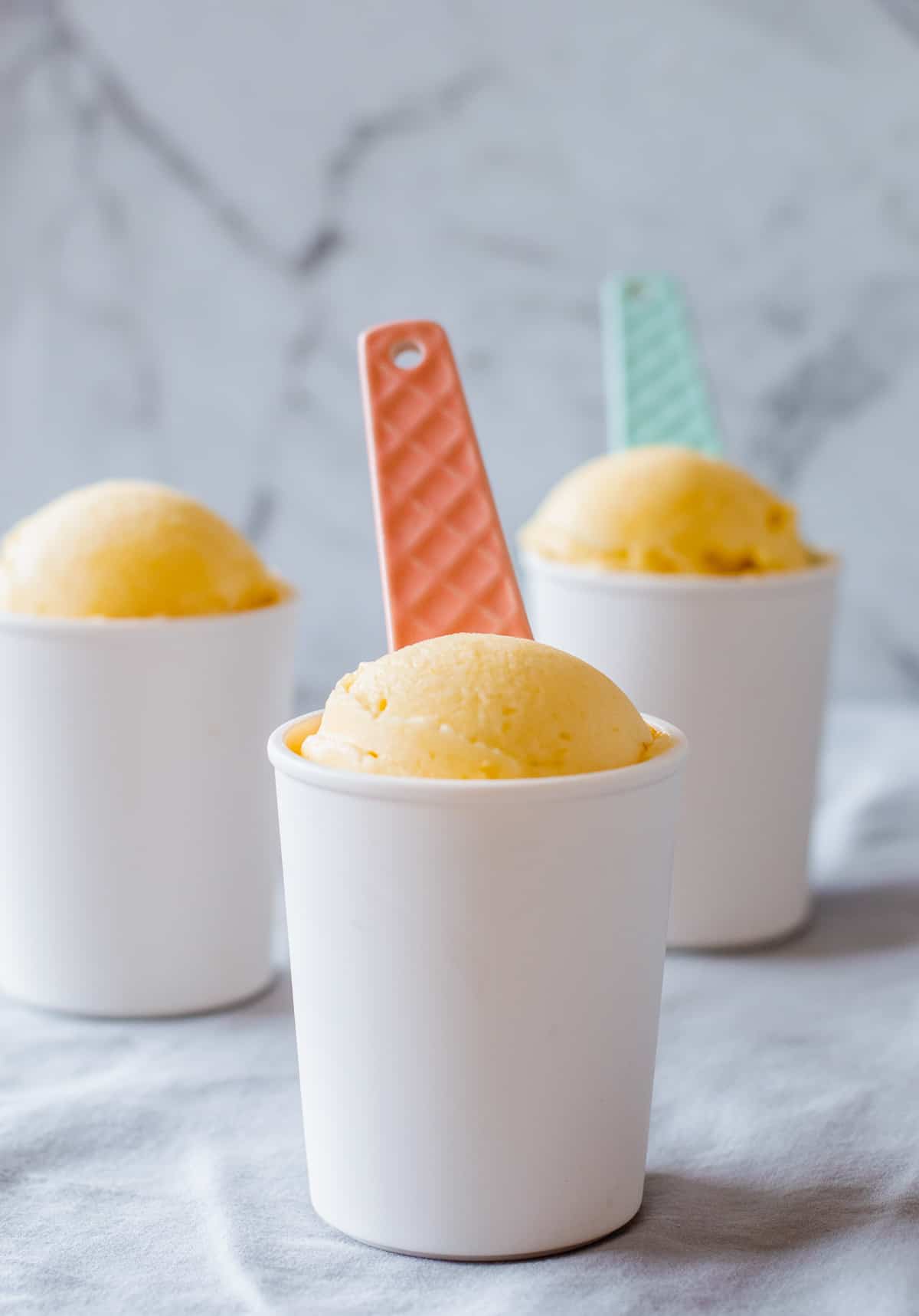 homemade pineapple sorbet in white cup