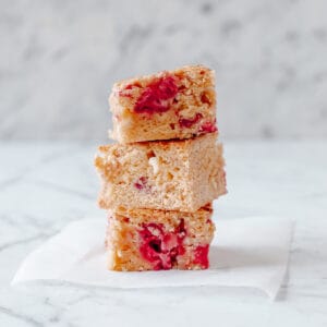 3 white chocolate and raspberry blondies