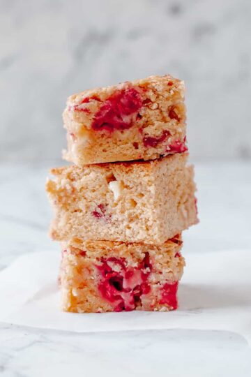3 white chocolate and raspberry blondies
