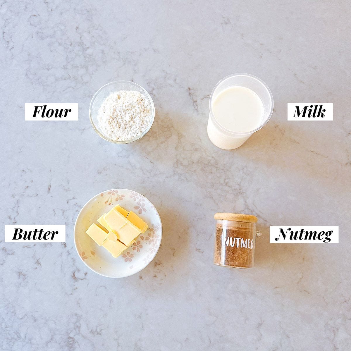 Ingredients to make Bechamel Sauce.