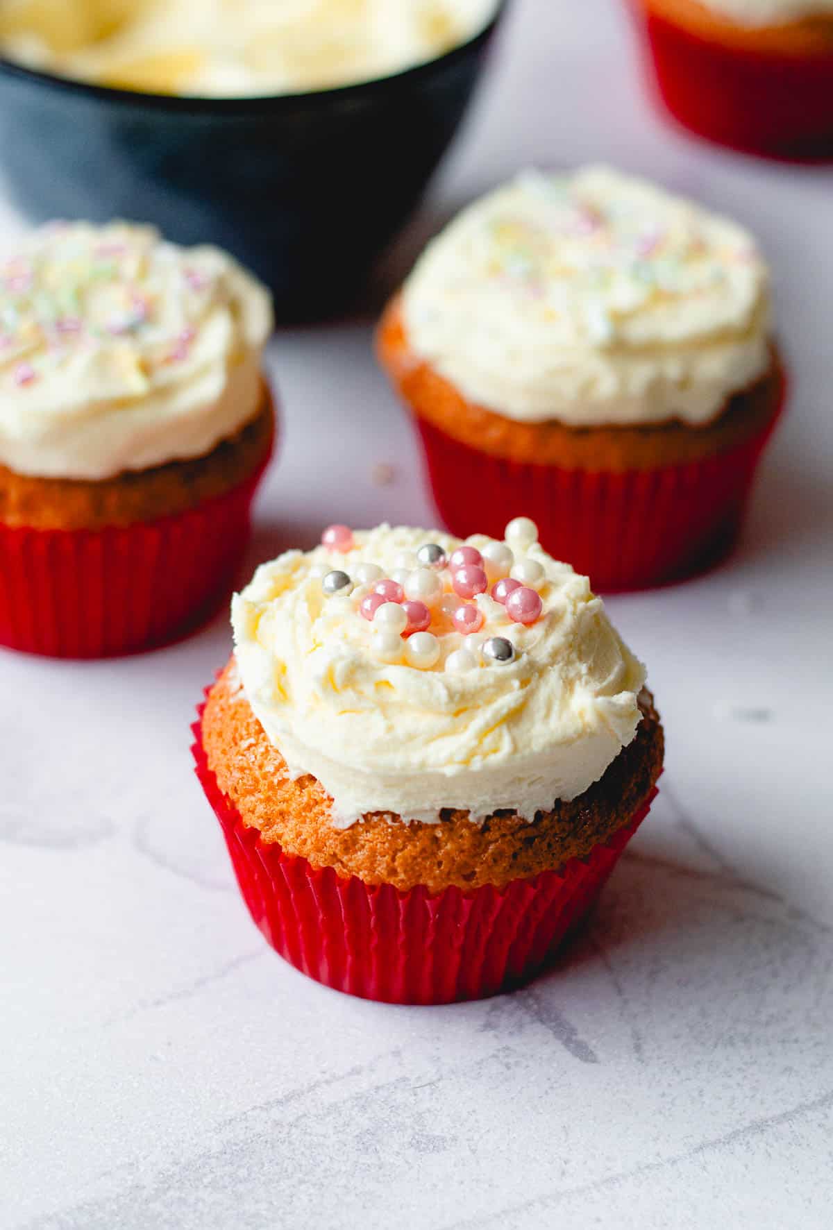 Cupcakes with buttercream icing.
