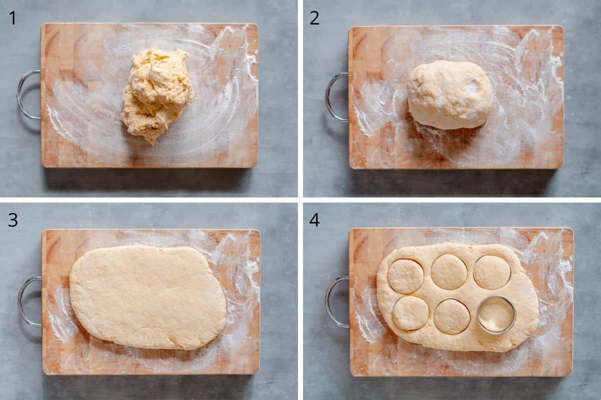 A collection of images showing how to make scones.