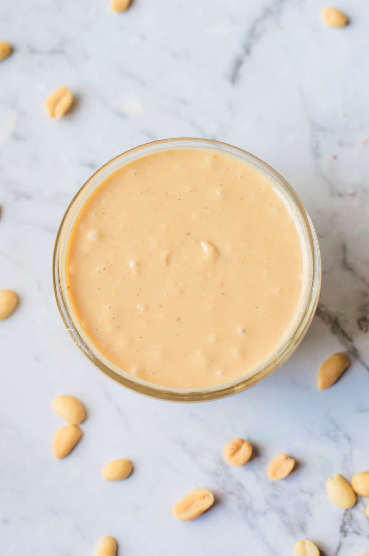 Overhead image of crunchy homemade peanut butter.