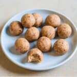 Protein Balls on a blue plate.