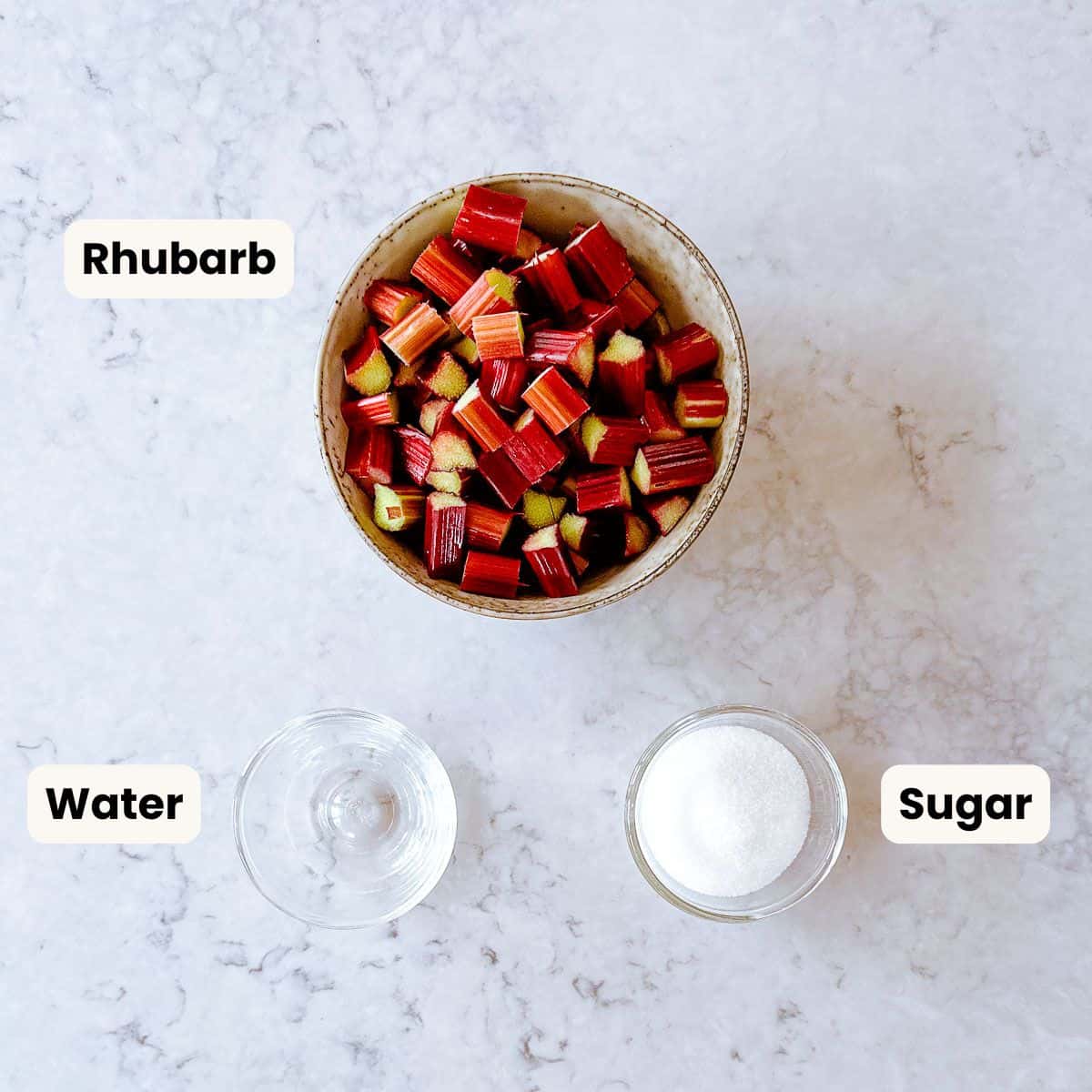 Ingredients needed to make Stewed Rhubarb in the Thermomix.