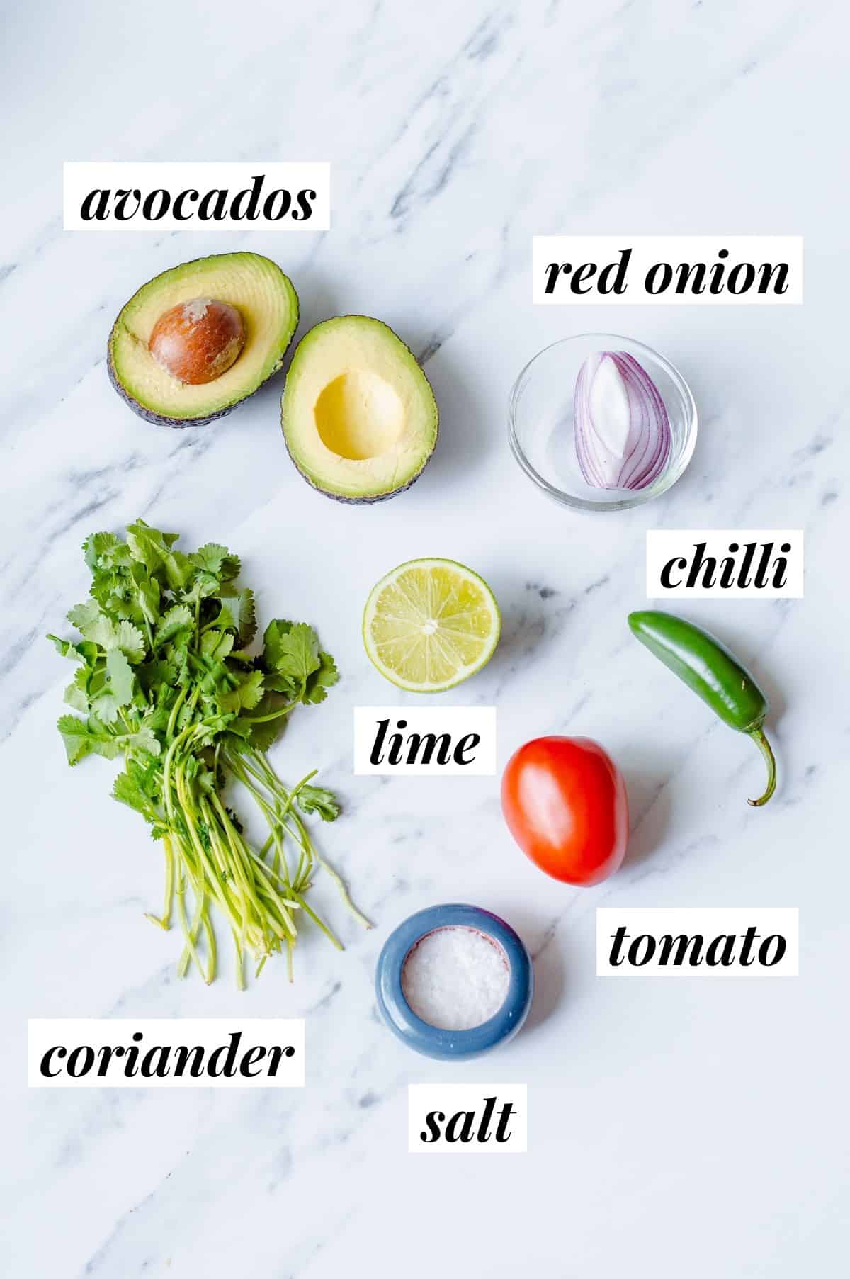 Ingredients to make Guacamole.