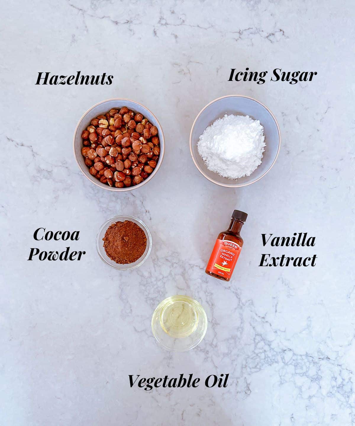 A collection of ingredients used to make Thermomix Nutella.