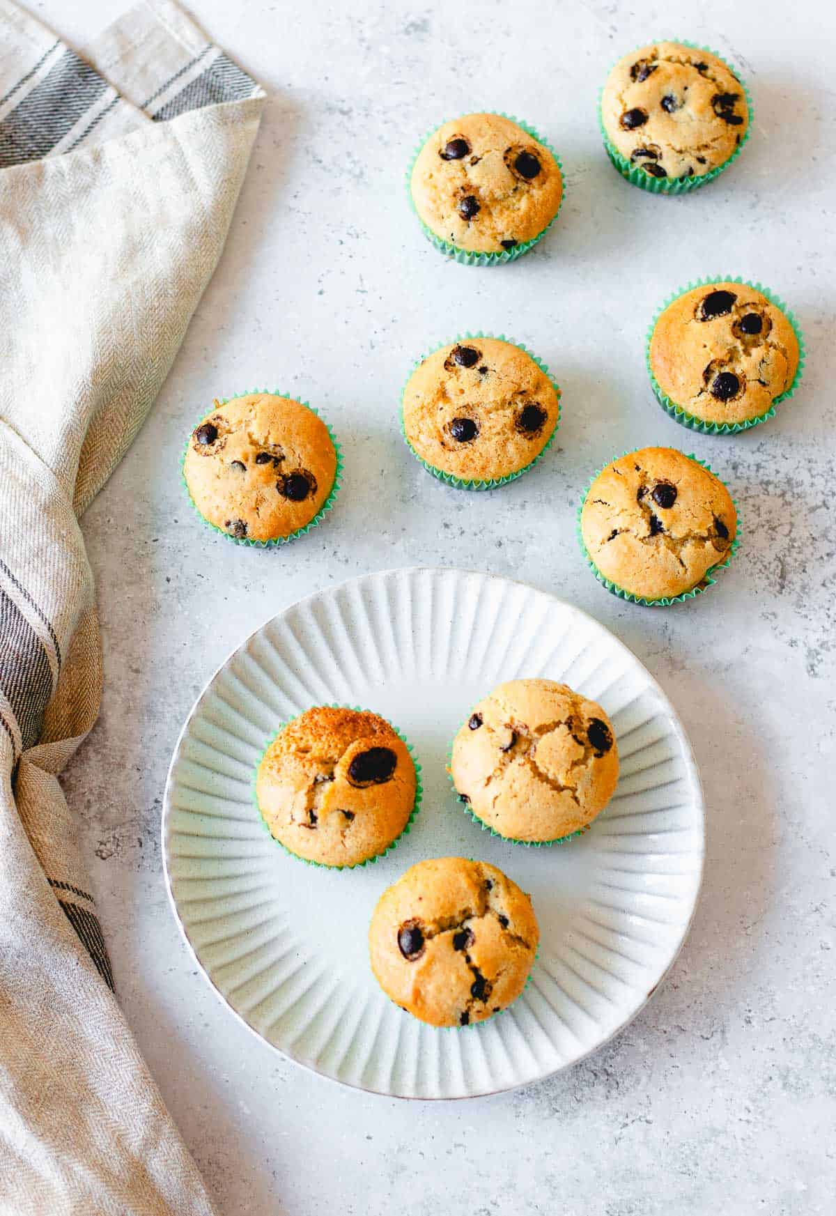 Chocolate Chip Muffins on a grey plate.