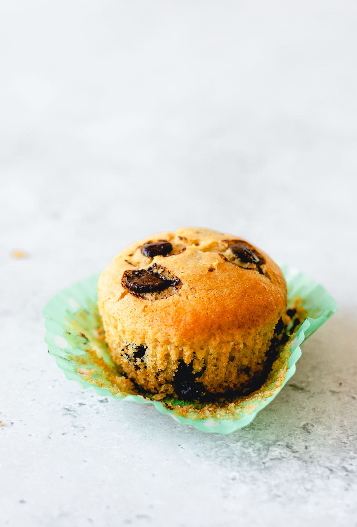 Close up image of a Chocolate Chip Muffin.