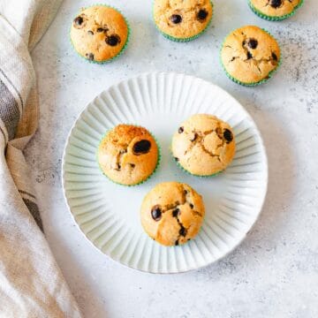 Overhead image of Chocolate Chip Muffins on a plate.