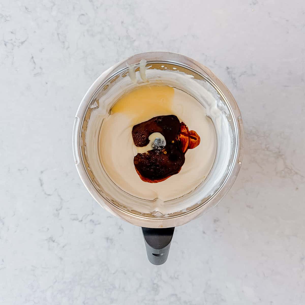 Coffee Ice Cream ingredients in a Thermomix bowl.